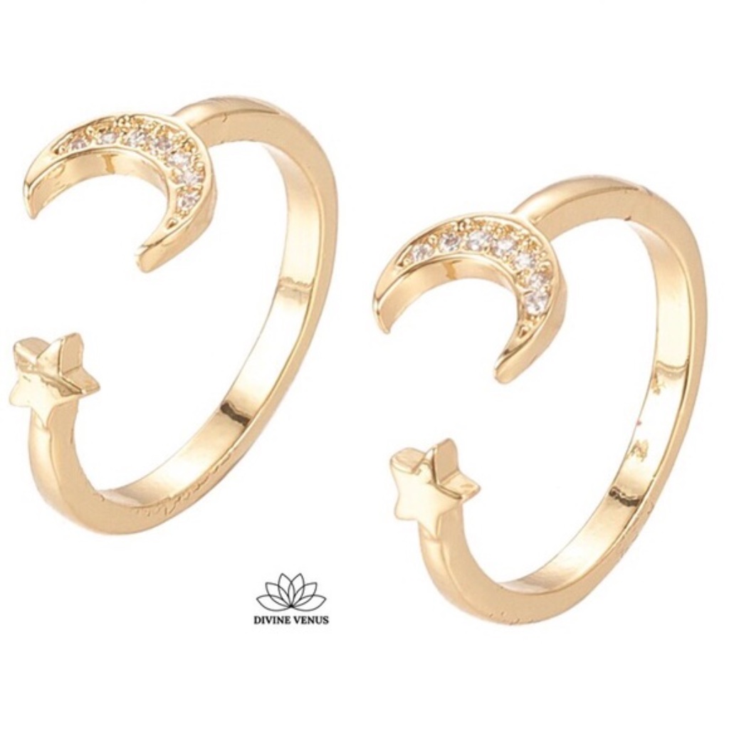 Moon Star Ring 18k Gold Plated Brass 17$